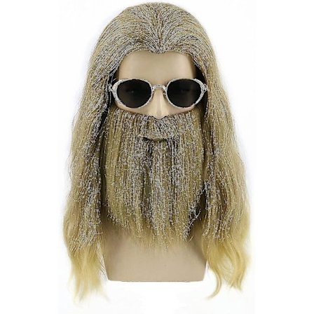 Fet Thor parykk med skjegg, lang krøllete askeblond for menn