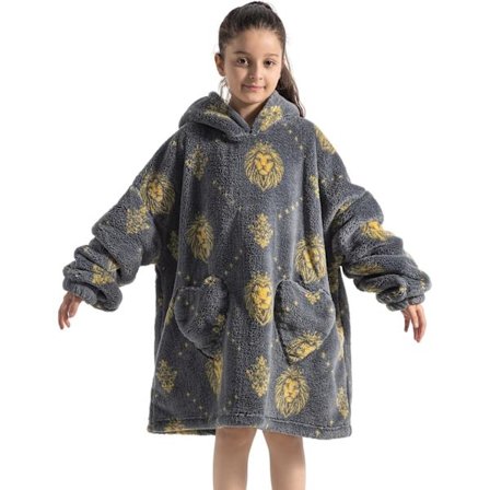 Børne Oversized Bærbar Fleece Hoodie, Super Blød Varm Komfortabel Sweatshirt Pullover Bærbar Fleece til Drenge Piger