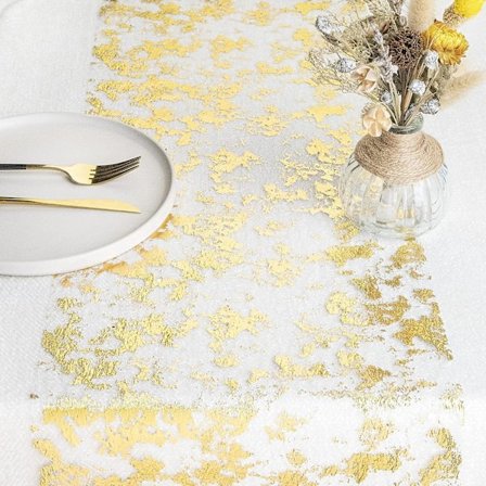 Net Duge med Guldfolie 28cmx10m, Metal Bånd til Bord, Dekoration til Fest, Fødselsdag, Bryllup, Jul, DIY, Indpakning (Guld, 10m)