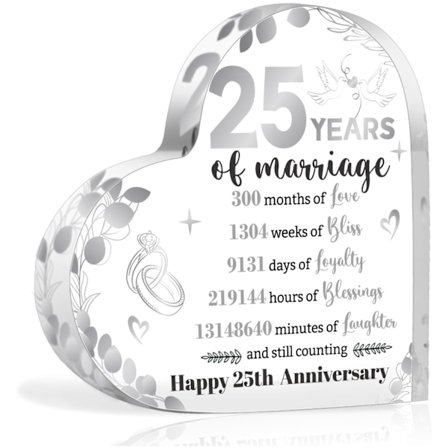 25-års bryllupsdags plaque gaver til par, hjerteformet akryl plaque akrylskilt til sølv 25-års bryllupsdekorationer