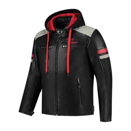 Chaqueta de Moto Rusty Stitches Jari Hooded v2 Negro/Gris claro/Rojo L