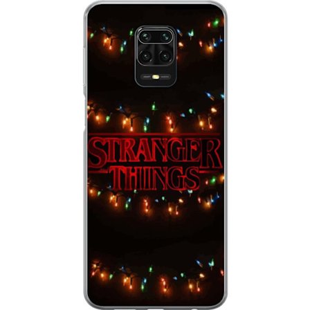 Xiaomi Redmi Note 9S Läpinäkyvä kuori Punainen loistava retrologo, jossa on värikkäät joulukuusen valot tummalla taustalla, täydellinen valinta