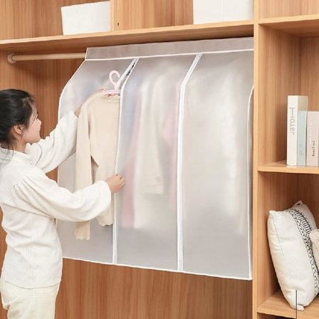 Tøjpose Stor (L 100x50x90cm) Tøjbetræk Dragtbetræk - Jakke Frakke Kjoler Dragt Støvbeskyttelse Transparent Dobbelt Lynlås Hvid