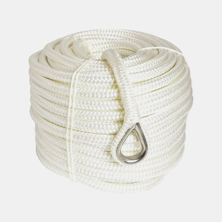 Cima per ancoraggio con redancia in acciaio inox Robline, poliestere a 16 trefoli, Ø12 mm, 40 metri, bianco