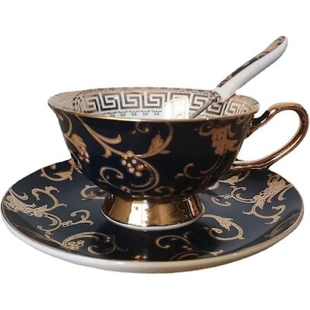 YBK Tech Euro Style Kop & Underkop Sæt af Benporcelæn, Keramisk Te Kaffekop til Hjemmekøkken Bryllup (Leopardmønster)