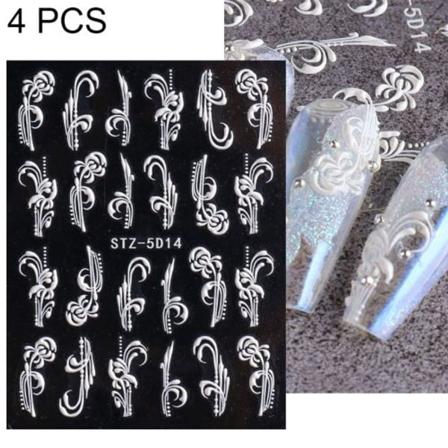 4 stk tredimensjonale utskårne 5D rosepregede neglekunst klistremerker (STZ-5D1