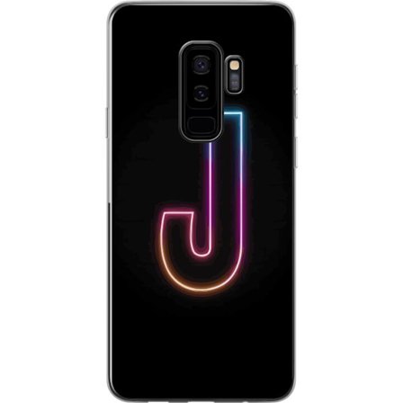 Kompatibelt Mobildeksel til Samsung Samsung Galaxy S9+ Minimalistisk neonbokstav J i fargeskiftende lys mot svart bakgrunn