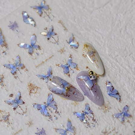 Sommerfugl Neglekunst Klistermærker Dekaler 5D Sommerfugl Negle Klistermærker Blå Muslingeskal Skinnende Sommerfugl Negle Design 5D Prægede Negle 