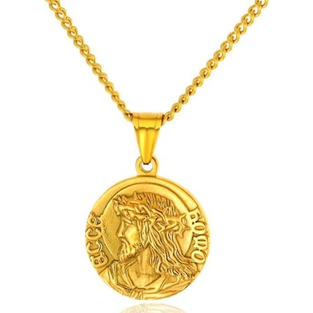 Halsband med hänge av rostfritt stål med ansiktet av Jesus Kristus