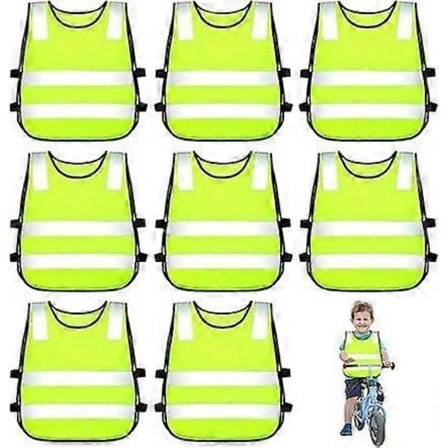 {PL} Yellow Children's Vests 8-Pack, Neon Kids Vest, Child Safety Vest, High Visibility Vest for Kids 3-12 Years Old, Suitable for Outdoor Cycling and
