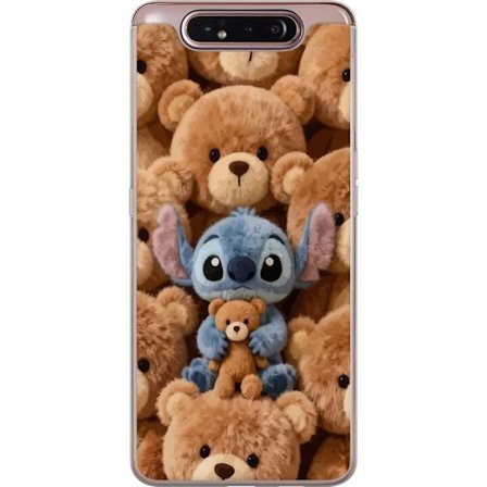 Kompatibel Mobilcover til Samsung Galaxy A80 Stitch omgivet af brune teddybjørne med en lille teddybjørn i armene i en sød og hyggelig kawaii-design