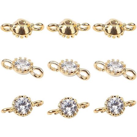 20 st Brass Cubic Zirconia Länkar Ljusguld Platta Runda Armband Halsband Koppling Hänge för DIY Smyckestillverkning Hål: 1mm