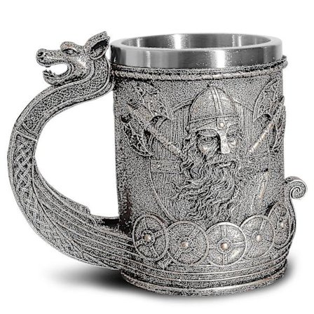 Viking Pirate Ølkrus Stor Vannkrus Rustfritt Stål Krus Krus Harpiks Håndverk Nordisk Ølkrus