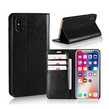 iPhone X Äkta läder fodral - Svart