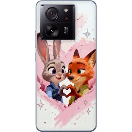 Xiaomi 13T Gennemsigtig cover Tegning af dyr, der danner et hjerte, kærligt tegnet i bløde rosa toner