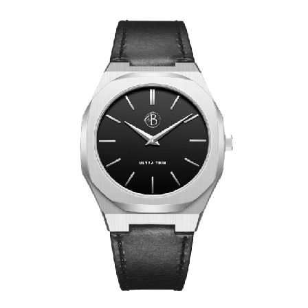 by BILLGREN Douglas | Klocka Läder Klockor Herr Svart 22 mm