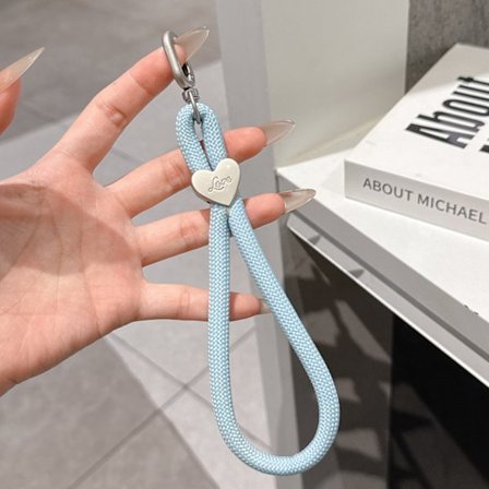 Färgglatt vävt mobilskal med hängande rep, nyckelring, anti-förlust handledsrep, mobilkedja DIY polyester hjärtformat kort rep