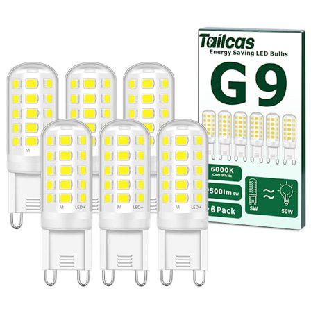 G9 LED-lamput, 5W vastaa 50W halogeenilamppua, viileä valkoinen 6000K 500LM ei-himmennettävä ei välky AC 220-240V, 6 kpl [Energialuokka E]