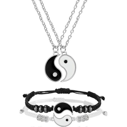Yin Yang Vän eller Par Armband med Halsband Set, 2 Delar Matchande Yin Yang Justerbart Snöre Armband, 2 Delar Yin Yang Par Hängsmycke
