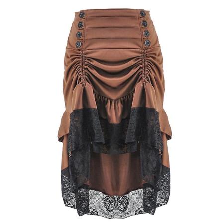 Flerfarvet Lady Gothic Steampunk Nålestribet Nederdel Rock Gypsy Vintage kostume Front Lace-up Layer Clubwear Outfit Brown 03 XL