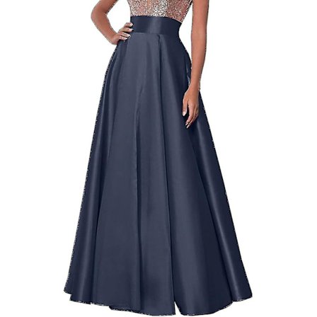 Dame Ensfarvet Satin Lang Nederdel Elastisk Talje Elegant Banket Fest Aften Bryllup Høj Talje Lang Nederdel