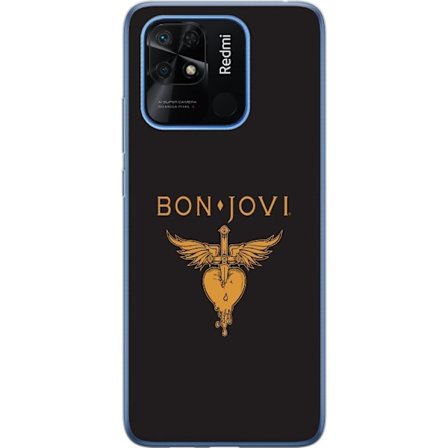 Kompatibelt Mobilskal till Xiaomi Redmi 10C Ikonisk musikillustration med bevingat hjärta och dolk i guldtoner på mörk bakgrund, kraftfull och symb