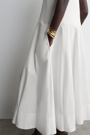 COS Women's Abito Midi A Trapezio In Cotone Con Scollo A Barca in Bianco