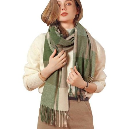 Vinter Dame Langt Mykt Varmt Skjerf, Spinnende Duske-sjal, Tartan Rutete Skjerfpledd Julegaver til Damer Kvinner Jenter (Grønn)