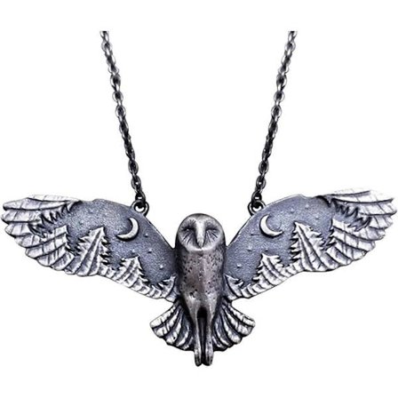 Design Uggla och Silver Kreativ Uggla Måne Halsband Vintage Skog Halsband & Hängen Lång Pärlkedja (Silver, En Storlek)