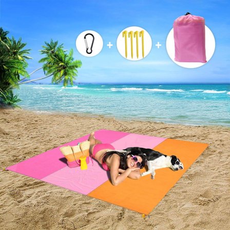 Vandtæt strandmåtte 210X200CM Anti Sand Picnic Tæppe, Foldbar bærbar strandtæppe med 4 fastgjort til strand, picnic, camping, rejser, udendørs