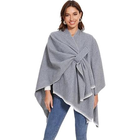 Elegant Shawl Cape med Åben Front - Blød Poncho til Kvinder, Velegnet til Forår, Efterår og Vinter Black