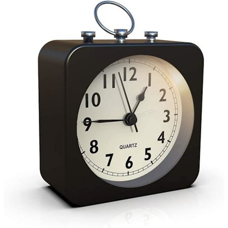 Battery Operated Alarm Clock With Square Metal Case,silent No Ticking Analog Quartz, Simple Operation For Bedroom/travel/desk/kids (black)