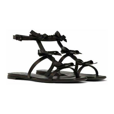 Valentino Garavani, Bow-detail Multi-strap Flat Sandals Czarny, Kobieta, Rozmiar: 37 EU