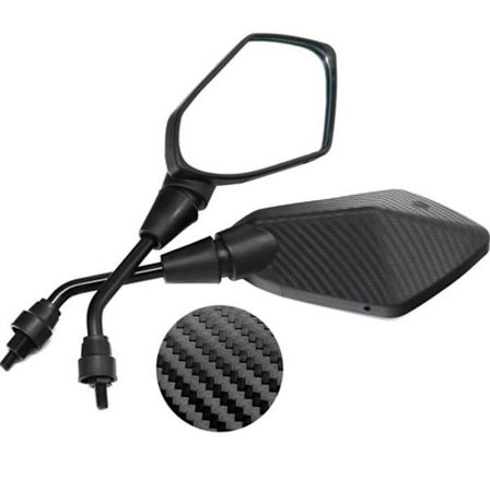 Mota Universaali Hiilikuituiset Sivupeilit Moottoripyörälle, Mönkijälle, Skootterille, Muovinen M10 Kierteinen Varsi, Musta Alumiininen Peili