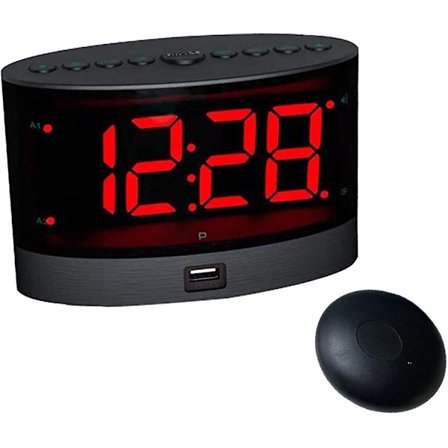 Højlydt vækkeur med trådløs sengevibrator, vibrerende dobbelt alarm