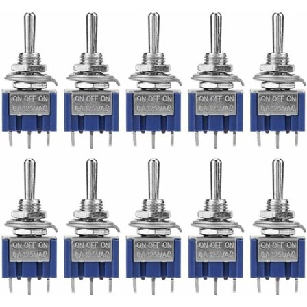 10 kpl Mini Vaihdin ON-OFF-ON SPDT MTS-103 3 Asentoa 3 Napaa 6mm 6A 125VAC