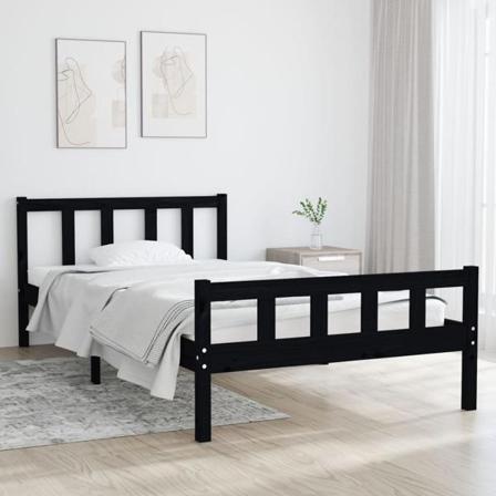 Vidaxl Sängram Svart Massivt Trä 100x200 Cm Svart