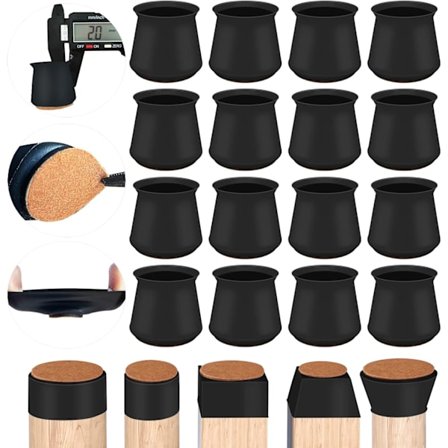 Stolbenbeskytter, 16 stk. fortykkede silikonstolhetter med filtputer, runde/firkantede stolbenbeskyttere for stol- og bordben (Small, svart)