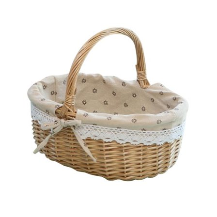 Vävda korgar i rotting, handvävd picknickkorg med handtag och linnefodral, vintage förvaringskorg för hem, bröllop, godis, frukt, picknickdekoration