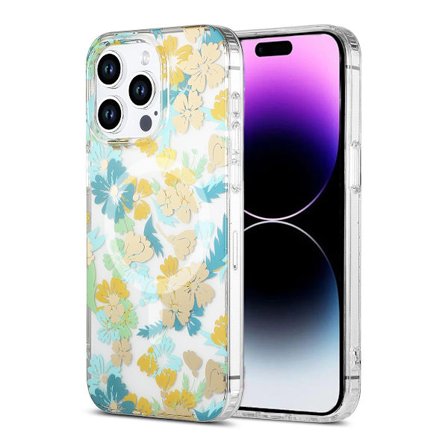 iPhone 15 Pro Mobilskal MagSafe - Blommor Turkos