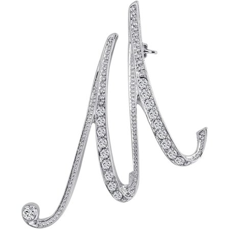 Bokstäver M Pins Broscher Silverpläterad Metall Broscher Pins-Klar Kristall Initial Bröstnål