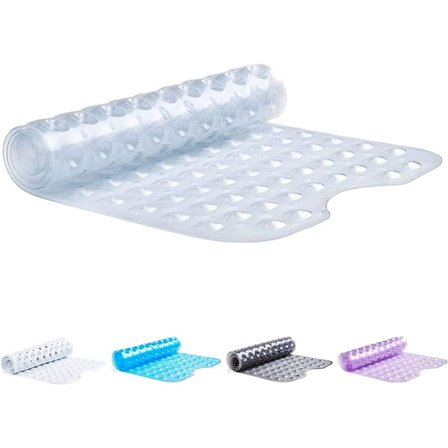 Sklisikker badematte med sugekopper | Blå 100x40cm/40x16in Ekstra lang badekarmatte | Antimugg, maskinvaskbar (klar)