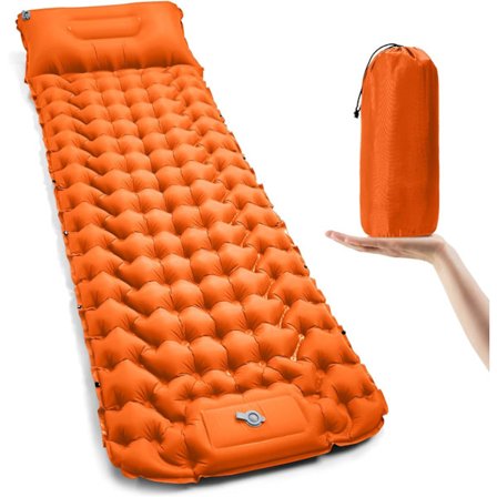Campingmadrass med fotpump, extra tjock uppblåsbar liggunderlag med inbyggd pumpkudde, ultralätt vattentät för ryggsäcksvandring, vandring, tio