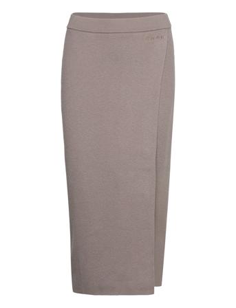 Rib Fitted Skirt Knälång Kjol Beige Calvin Klein