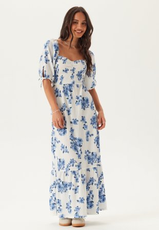 BUBBLEROOM - Smock Maxi Dress - Blue/Floral
