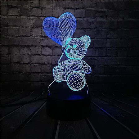 3D Kærlighedshjerteformet Bjørn Natlampe Børnefødselsdag USB