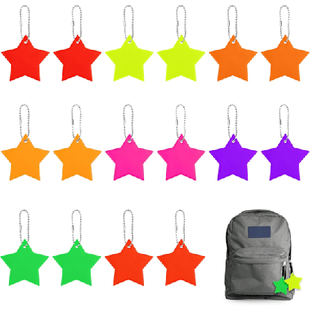 16-pak refleksvedhæng, refleksnøglering til børn, sikkerhedsrefleks med kæder til skoletasker, rygsække - gåture, løb, cykling