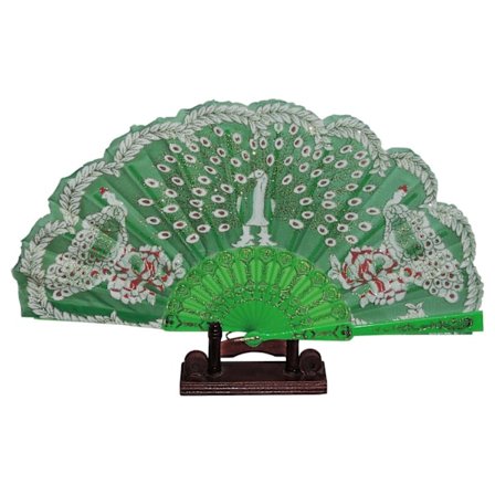 Vifte - Glitter - Påfugl med plastbunn - Grønn