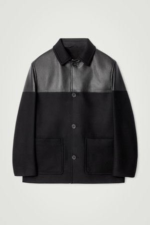 COS Men's Leather Panelled Donkey Jacket in Black