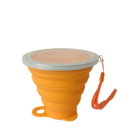 JUSCH Sammenklappelig Rejsekop i Silikone - Sammenfoldelig Campingkop i Silikone med Låg - Udvidbart Drikkekopsæt - Bærbar, Gradueret [270 ml] Orange 